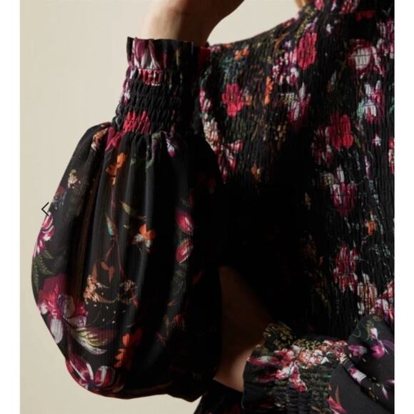 Ted Baker Enyya Fern Forest Floral High Neck Smock Blouse 4 / US 10 L - Picture 3 of 12